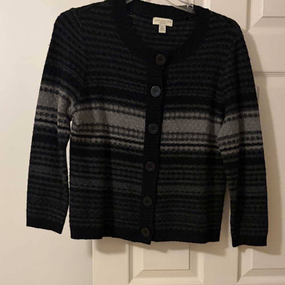 Appleseed's Black and Gray Striped Cardigan 3/4 sleeve